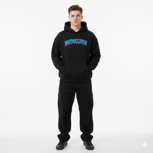 Wrongcrow Hoodie schwarz mit gradient Arch Logo Print