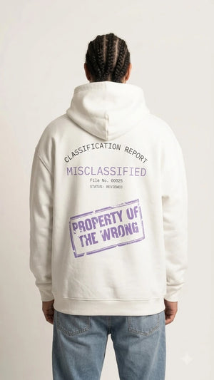 White Hoodie Miscladdified Backprint