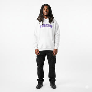 Wrongcrow Arch Logo Weißer Hoodie lila Schrift