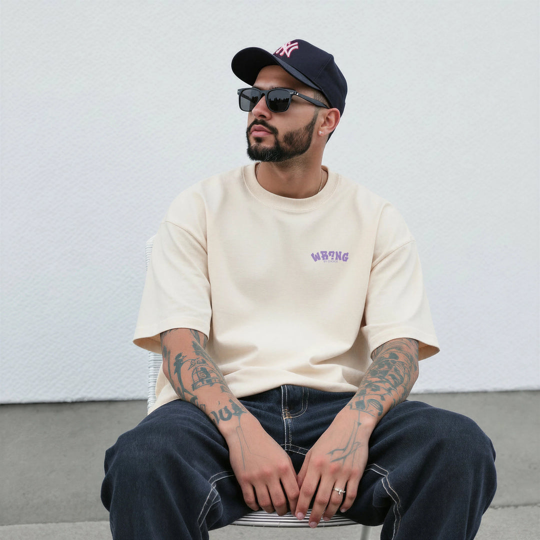 Wrong By Choice Chest Print Oversize Tee Sand 300 GSM