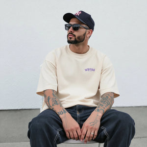 Wrong By Choice Chest Print Oversize Tee Sand 300 GSM
