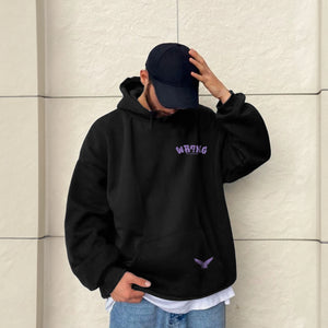 Wrong By Choice Chest Print Oversize Hoodie Black 500 GSM