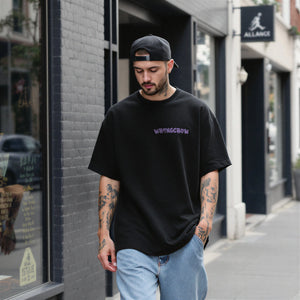 Wrongcrow Lettering Chest Print Black Tee 300 GSM