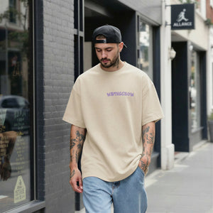 Wrongcrow Lettering Chest Print Sand Tee 300 GSM